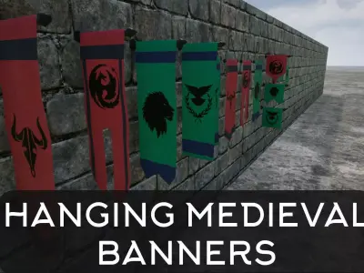 Hanging Medieval Banners Low-poly 3D model