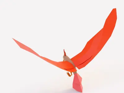 Bird 3d model origami flying in air Low-poly 3D model