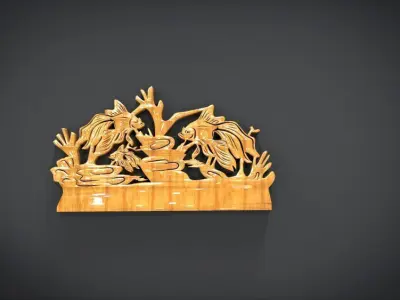 Unique Wall Ornament with Fish Ornament motif Low-poly 3D model