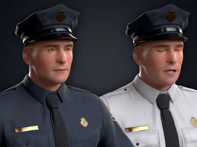 Policeman two police officers Low-poly 3D model