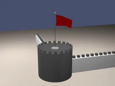 Flag and burgundy Flag on the tower 3D model