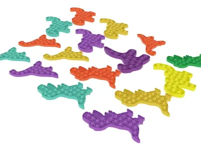 Dinosaur Pop It Fidget Toys Set 3D model