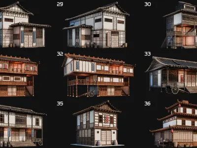 50 JAPAN BUILDINGS - 4K PBR HIGH QUALITY Low-poly 3D model