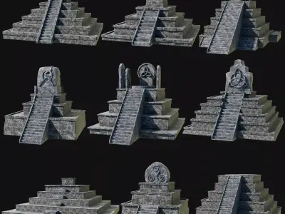 CELTIC ANCIENT PYRAMID PYRAMIDS TEMPLE RUINS RUINED COLLECTION Low-poly 3D model