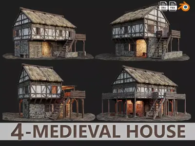 Medieval Old House PBR 4K GameReady Pack 13 to 16 Low-poly 3D model