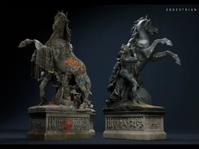 PBR Equestrian Statue Low-poly 3D model