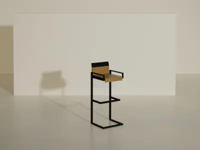 Minimalist Stool with Table - Bamboo Furniture  3D model