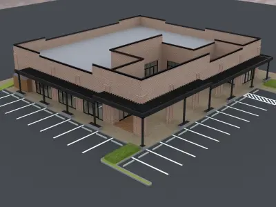 Commercial shopping center modern with trellis brick material Low-poly 3D model