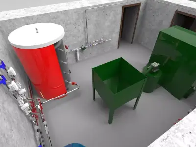 Industrial Boiler Room on wood pellets 3D model