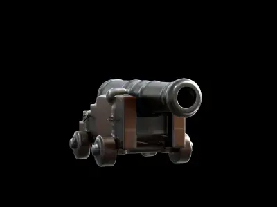cannon on wooden carriage 3D model