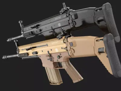 FN SCAR-H 17S FDE Worn Black Noir Game Ready Low-poly 3D model
