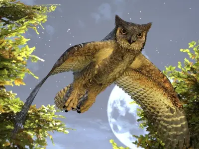 Great Horned Owl - rigged - animated - PBR - VRAY - Standard 3D model