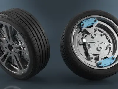 In-Hub Electric Motor Wheel System 3D model