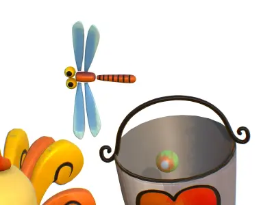 Cartoon 3D illustration Farm Scene Chicken Chick Low-poly 3D model