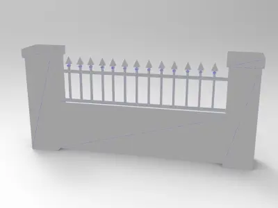 Walls wooden fence with wrought iron railings Free 3D model