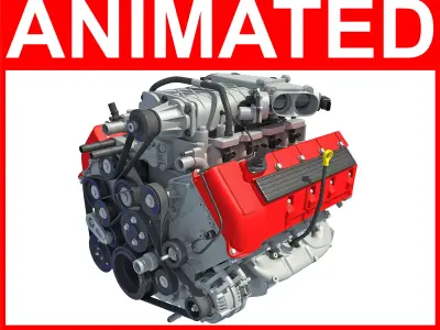 Animated V8 Engine 3D model