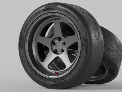 Kansei KNP Rims with Hoosier Drag Radial DR2 Slick Tires 3D model