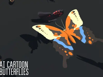 AI cartoon butterflies Unity Low-poly 3D model