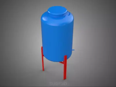 ELEVATED BLUE WATER STORAGE CONTAINER TANK STAND STRUCTURE FRAME 3D model