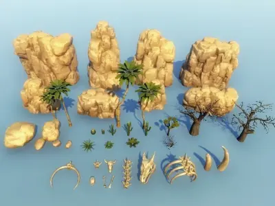 Top-Down desert Low-poly 3D model