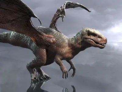 Ancient Jurassic Dragon with Mayan Temple Ruins 3D model