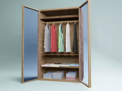 3D modeling of a wooden bedroom wardrobe Free 3D model