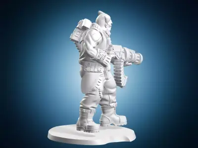 Mutant Mercenary Heavy Gunner with Gatling Minigun Sci-Fi Miniat 3D print model