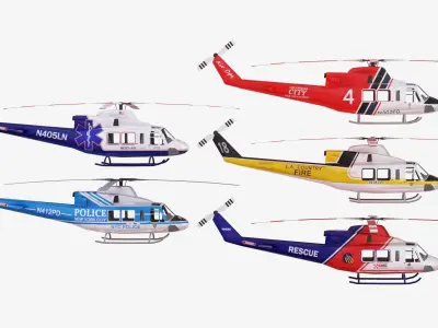 Bundle 5x Bell 412 Low-poly 3D model