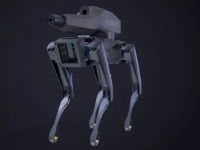 Military Robot Dog With The Rifle Gameready PBR Low-poly 3D model