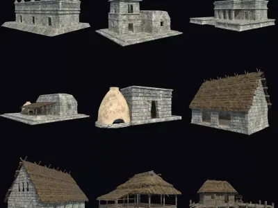 BUILDING AZTEC MAYAN INCA STONE HOUSE TEMPLE COLLECTION Low-poly 3D model