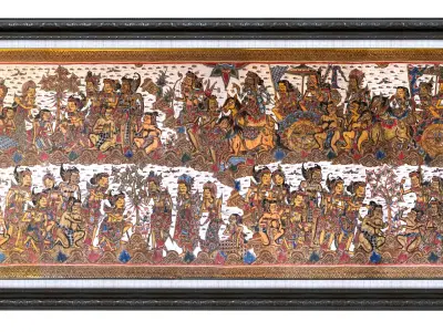 Balinese picture green frame great battle scene Low-poly 3D model