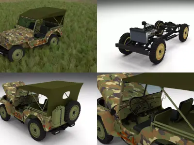 Full w chassis Jeep Willys MB Military Camo HDRI 3D model