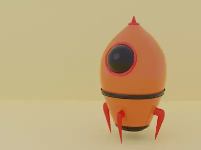 Cartoonish Colorful Spaceship Sky Rocket Low-poly 3D model