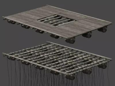 Traditional Wooden Aquaculture Raft and Fishing Raft 3D model