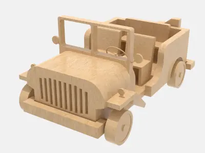 Wooden Jeep Low-poly 3D model