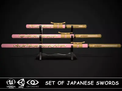 Set of japanese swords 04 3D Model Collection