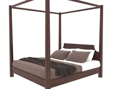 Modern Wooden Four Poster Bed - King Size Bedroom Furniture Free 3D model