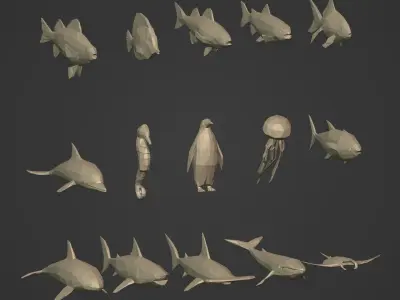 LowPoly Sea Animals Pack  V1 Low-poly 3D model