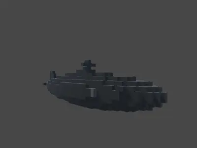 Voxel submarine Low-poly 3D model