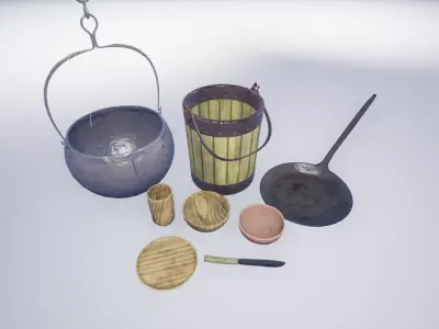 Anglo Saxon Viking Cooking Set Low-poly 3D model