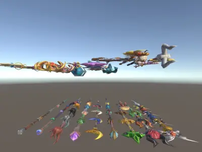 Cartoon Fantasy Weapons Staffs Low-poly 3D model