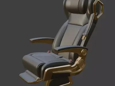 Luxury VIP Aircraft Seat Black Leather Gold 3D Model 3D model