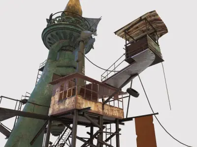 Post-Apocalyptic Base With Statue Of Libertys Hand 3D model