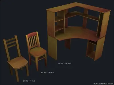 Office Desk and Chair Set Free low-poly 3D model
