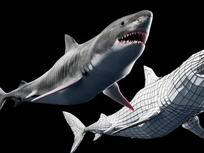 Animated Tiger Shark Low-poly 3D model