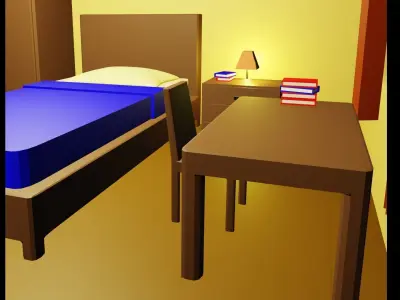 Bedroom room with bed and desk Free low-poly 3D model purchase