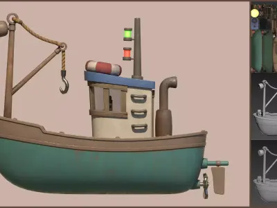 Stylized Simple Fishing Boat Low-poly 3D model