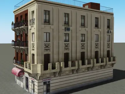 Building apartment with balcony Low-poly 3D model