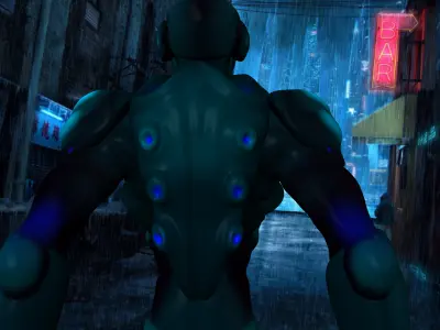 Jetboy man in rainy city 3D print model