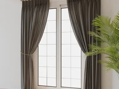  Pulled Back Pinch Pleat Curtains Model, Grey 